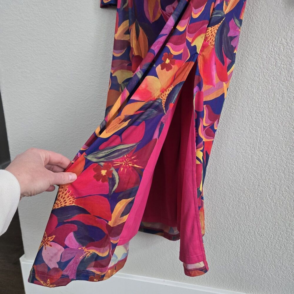 Farm Rio Anthropologie Super Stretchy Lined NWT Bright FloralLong Dress Size XL - Picture 11 of 16
